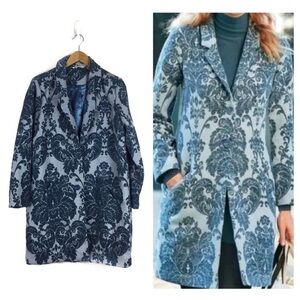 Soft Surroundings Blue Regency Jacquard Tapestry Button Coat Large